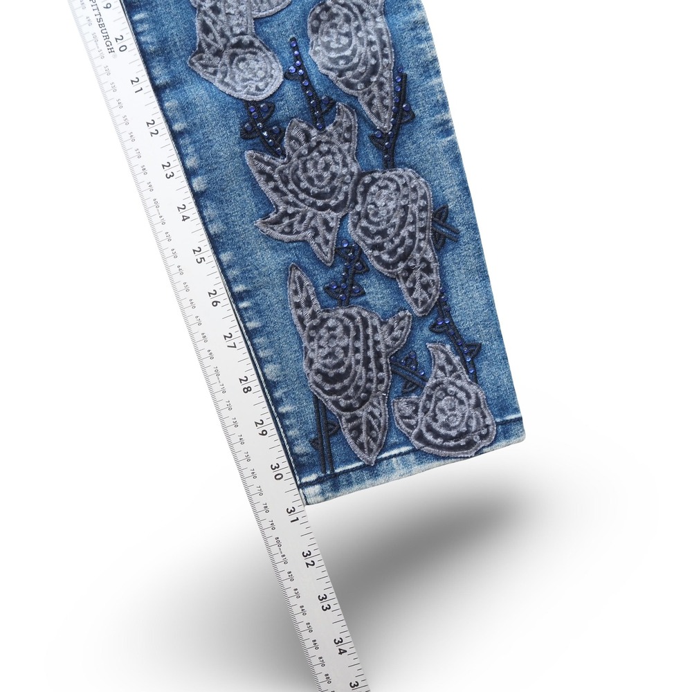 AZI VTG Embellished Floral Skinny Jeans Womens 8 Blue Y2K Stretch Denim Pants - Picture 13 of 13